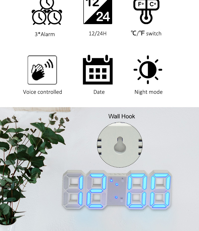 3d led table wall clock digital timer nightlight