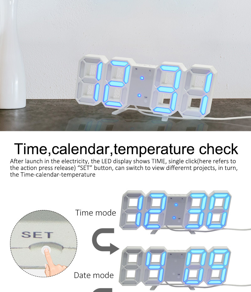 3d led table wall clock digital timer nightlight