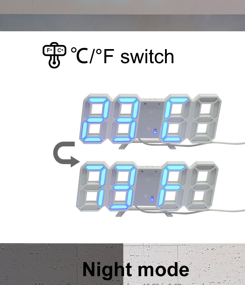 3d led table wall clock digital timer nightlight