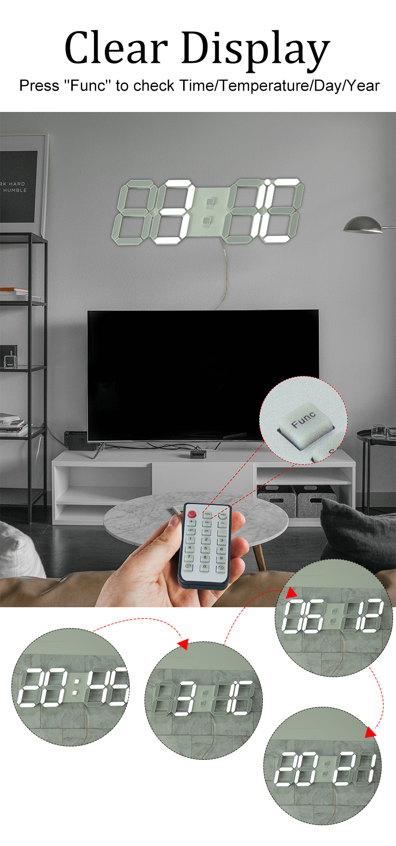 modern digital 3d led wall clock alarm