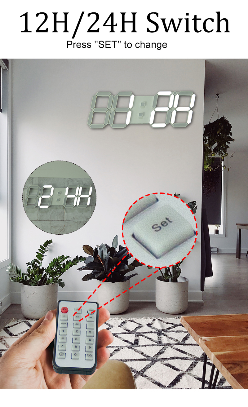 modern digital 3d led wall clock alarm