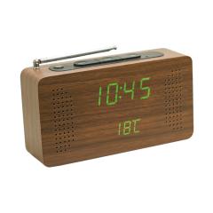 Portable FM radio with digital wooden LED clock