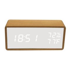 Acrylic humidity and temperature table alarm clock for baby house silent wood clock