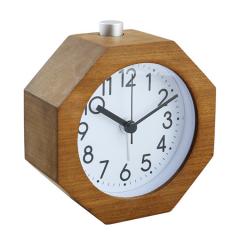 Octagonal wood frame silent quartz sweep movement desk clock