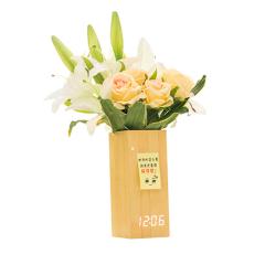 Home decoration wooden flower pot alarm clock with magnet sticky