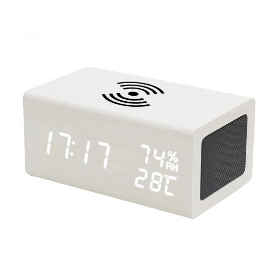 bluetooth speaker with wireless charger and alarm clock with temperature and humidity