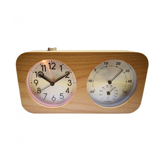 wooden silent quartz desk clock with backlight