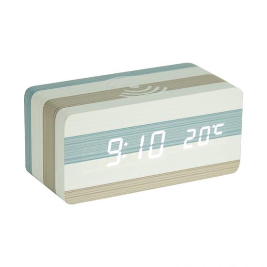 New design fashionable stripe led alarm clock wireless charger
