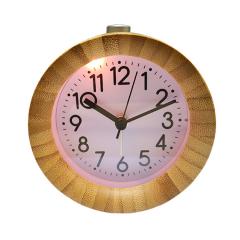 Round shape wooden silent quartz  desk clock with backlight