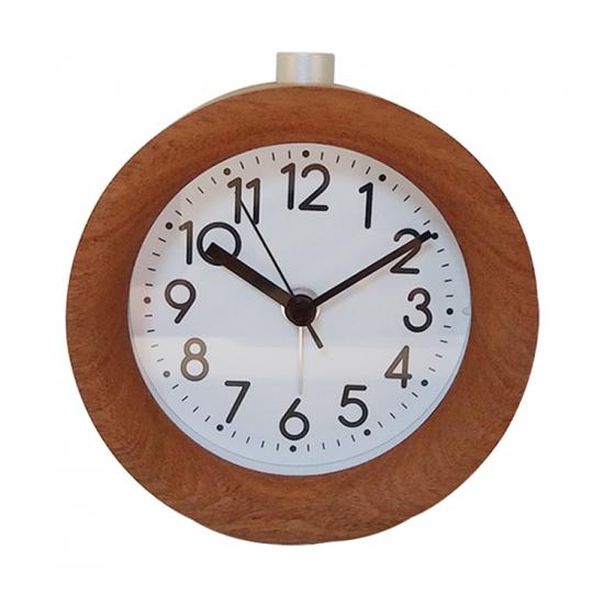 Round shape wooden silent quartz  desk clock with backlight